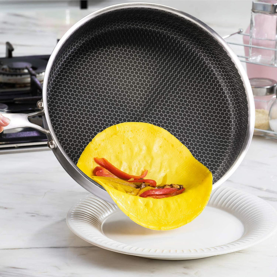 Cainfy super poêle antiadhésive pro avec couvercle - Ø 28 cm - Antiadhésif nid d'abeille robuste - Résistante au lave-vaisselle et au four