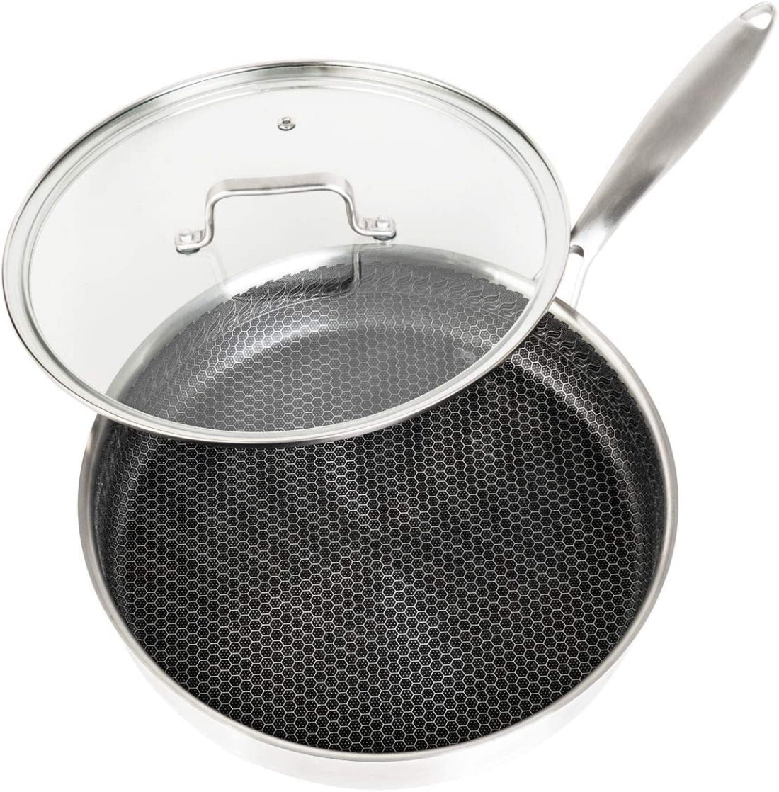 Cainfy super poêle antiadhésive pro avec couvercle - Ø 28 cm - Antiadhésif nid d'abeille robuste - Résistante au lave-vaisselle et au four