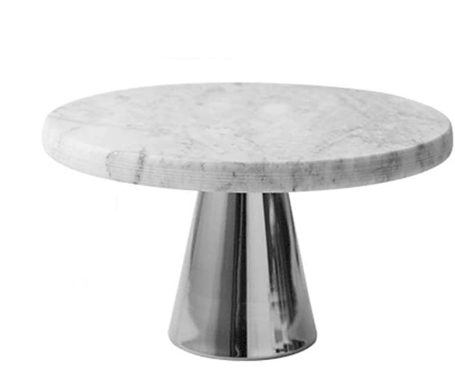 Marmeren plateau op voet – taartplateau wit/zilver, Ø 20 cm