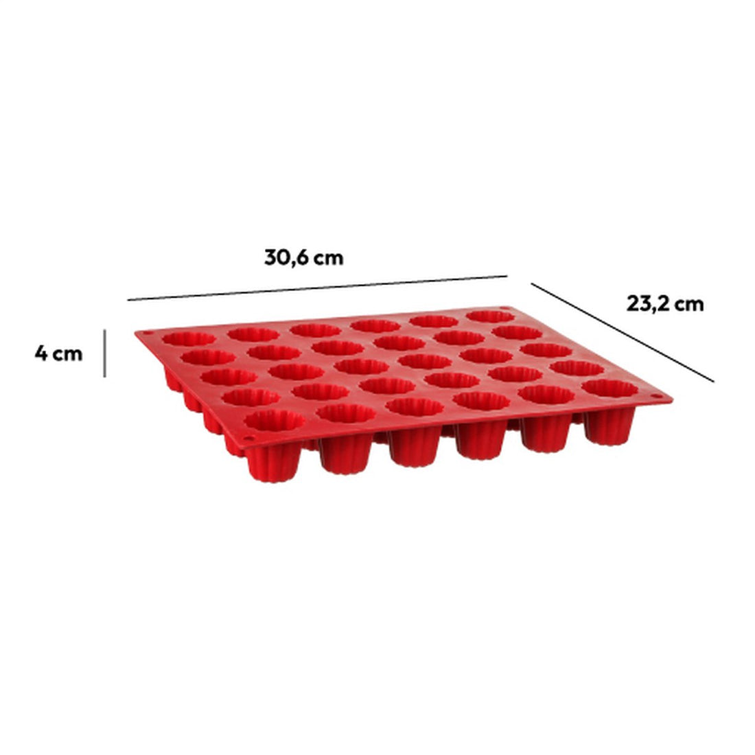 Cannelés bakvorm van siliconen – 30 vormen, rood, 30,6 x 23,2 x 4 cm – foto 2