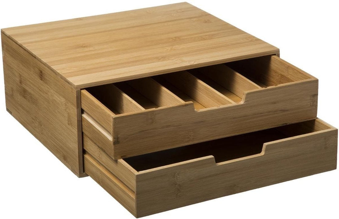 Capsulehouder Bamboe- 2 Lades - Theedoos - Opbergbox