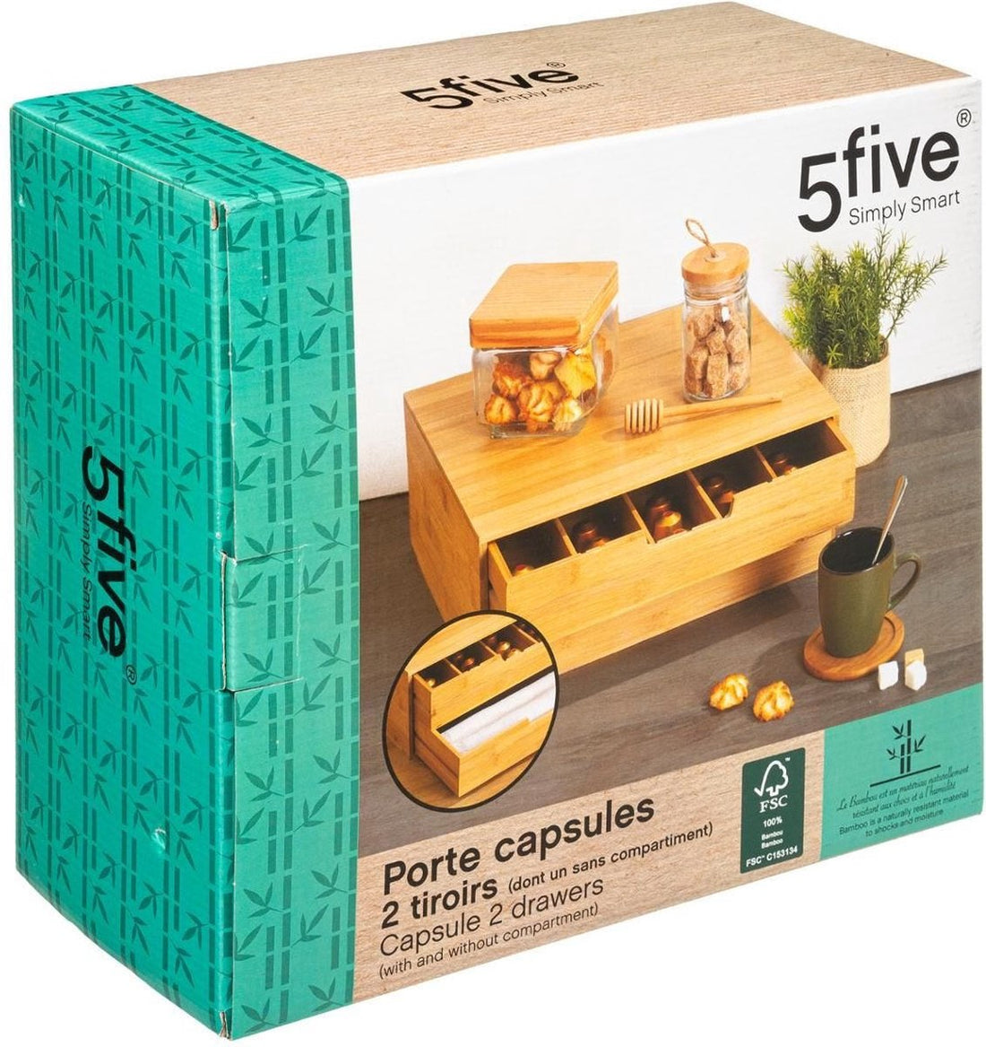 Capsulehouder Bamboe- 2 Lades - Theedoos - Opbergbox