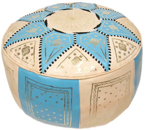 Pouf blanc/turquoise