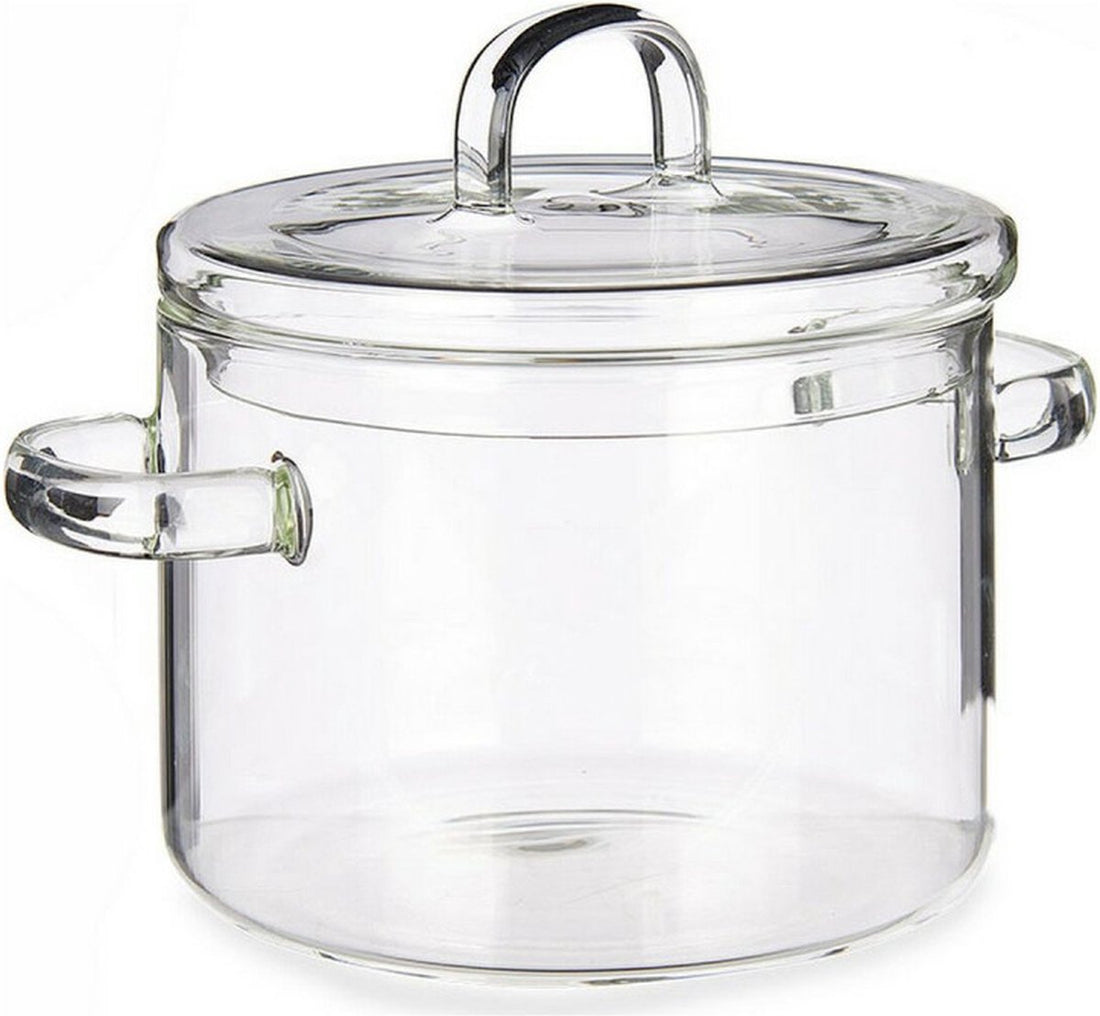 Glazen casserolepan met deksel – borosilicaatglas, 1 liter, transparant