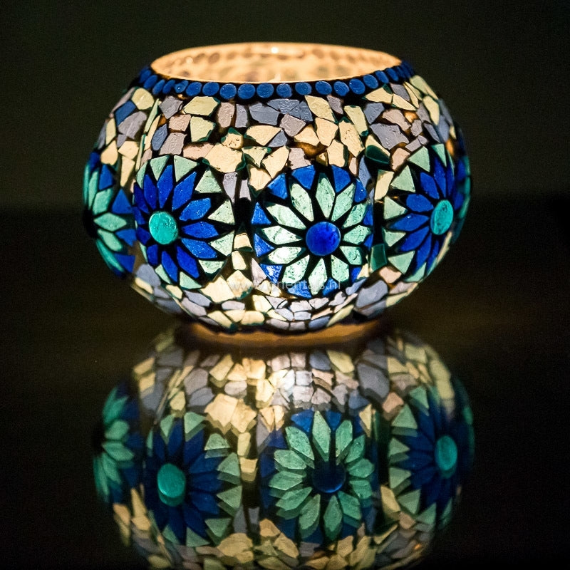 Photophore mosaïque melon bleu Ø 15 cm