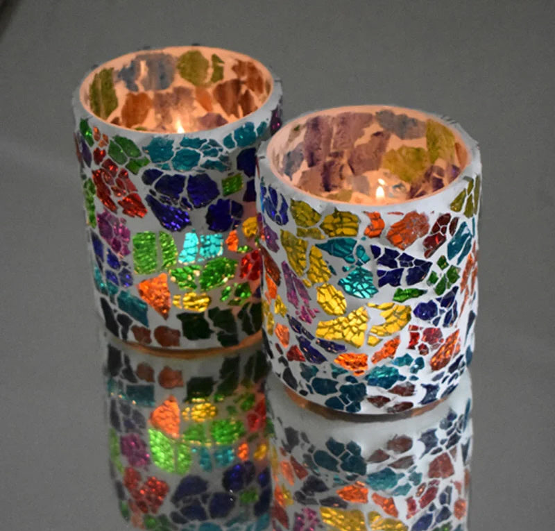 Crackle Glas Teelichthalter Zylinder - Mehrfarbig - 2 Stück