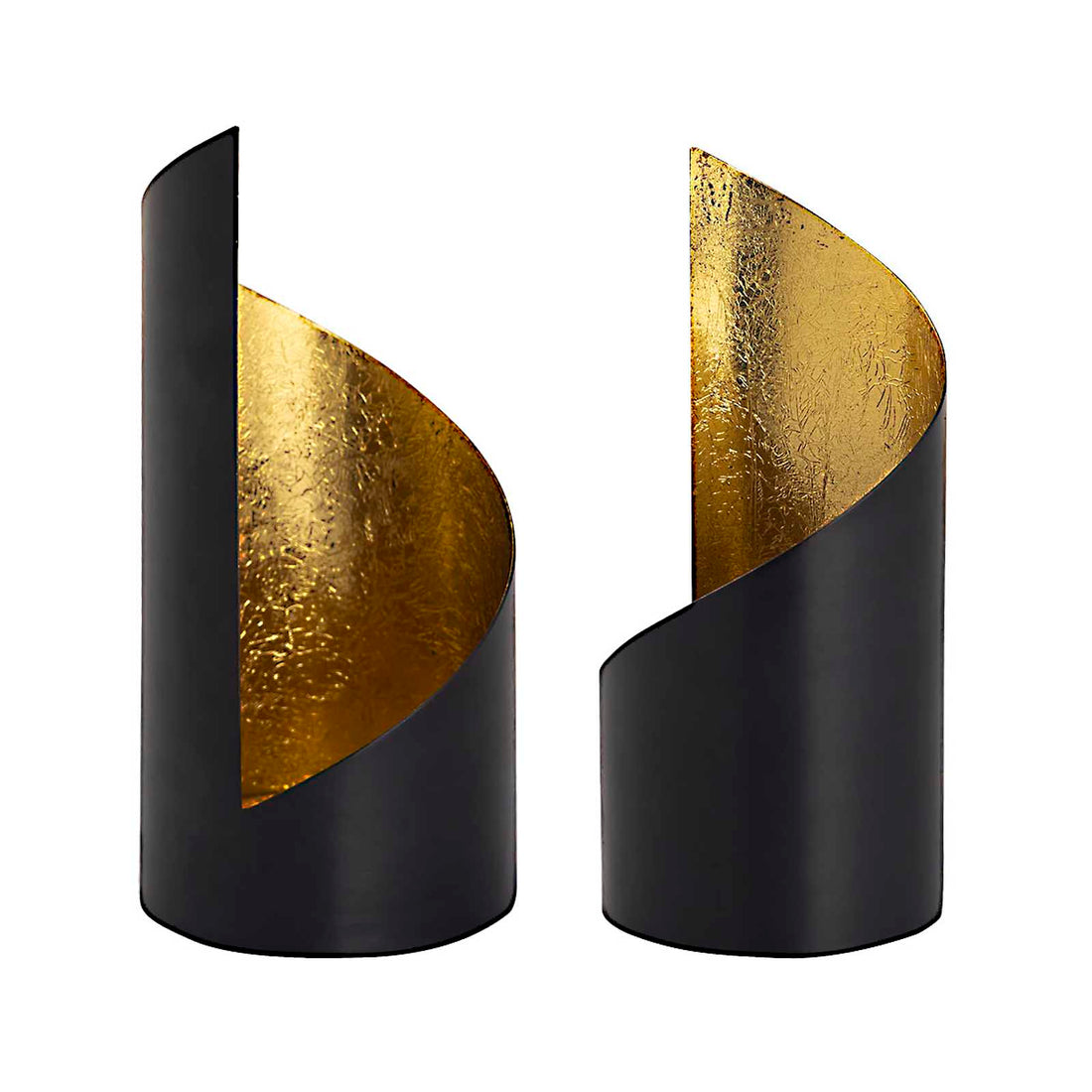 Cylindrical Oriental metal tealight holder set Gold - 2 pieces