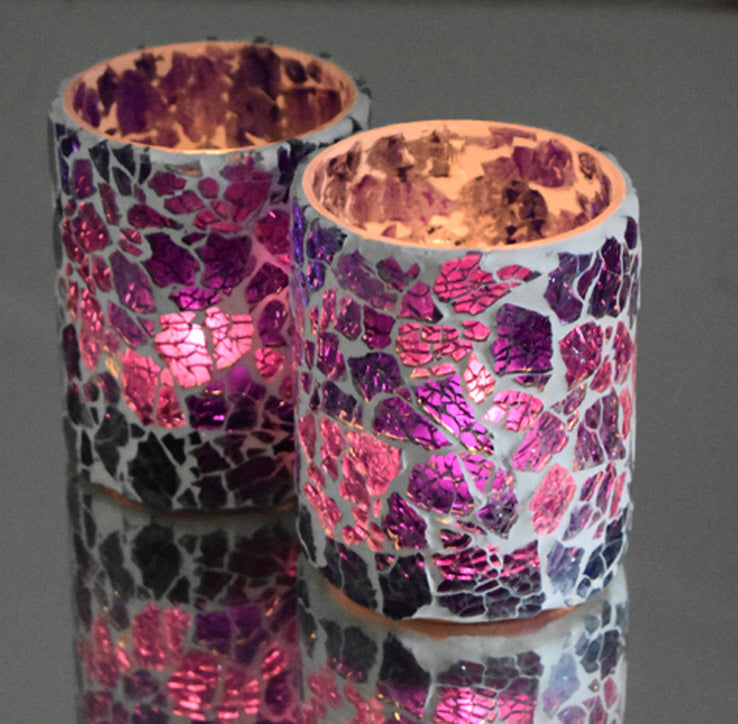 Oosterse mozaïek crackled glass waxinehouder - paars