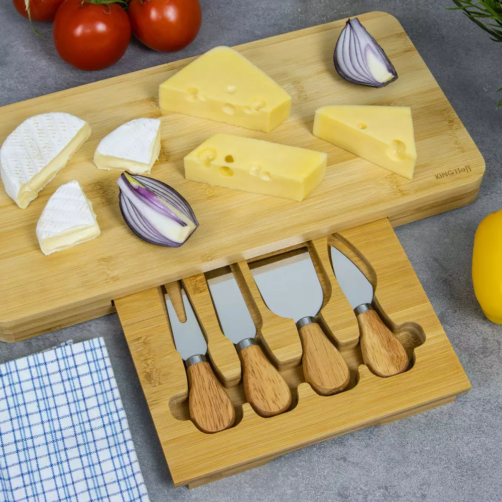 KINGHoff Bamboo Cheese Board with Accessories – Multiple Colors