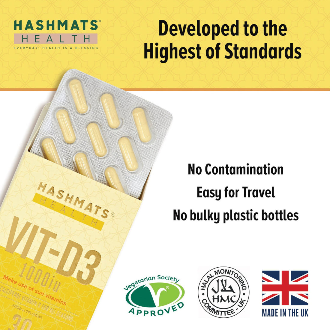 Halal-zertifiziertes Vitamin D 1000 IE - Vit-D3 von HASHMATS®