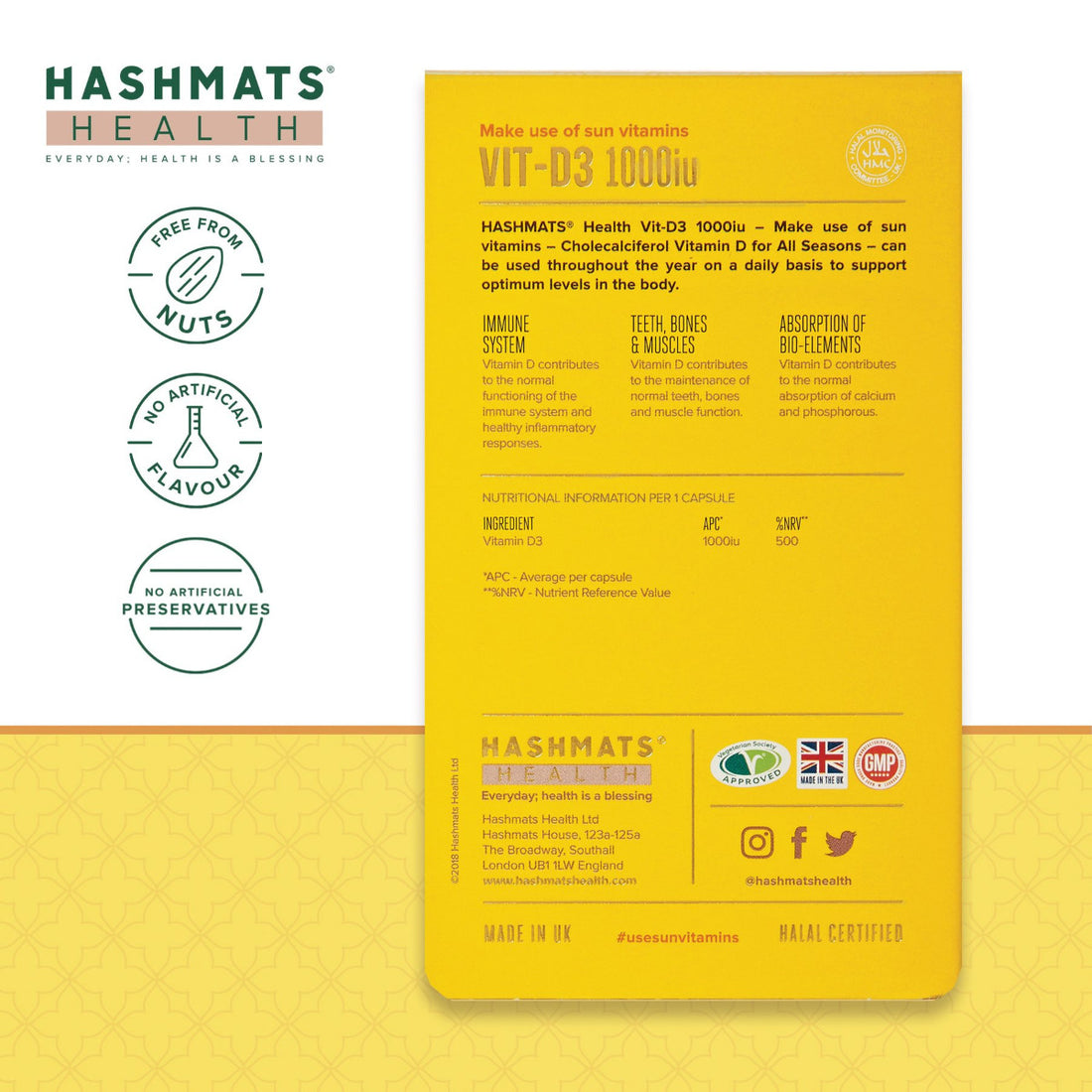 Halal-zertifiziertes Vitamin D 1000 IE - Vit-D3 von HASHMATS®