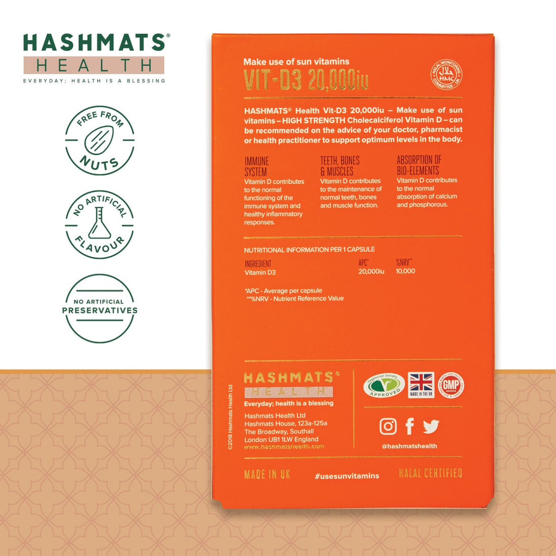Certifié Halal - Vitamine D 20000 UI - Vit-D3 par HASHMATS®