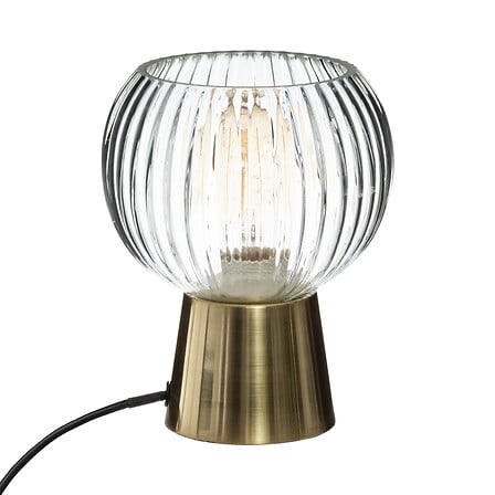 Moderne tafellamp glas en goud – 19,5 cm hoog, glazen kap Ø 15 cm