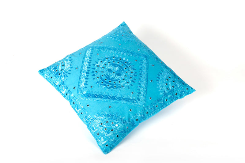 Oosters sierkussen Mirror aqua blauw – katoen, 40 x 40 cm, met vulling
