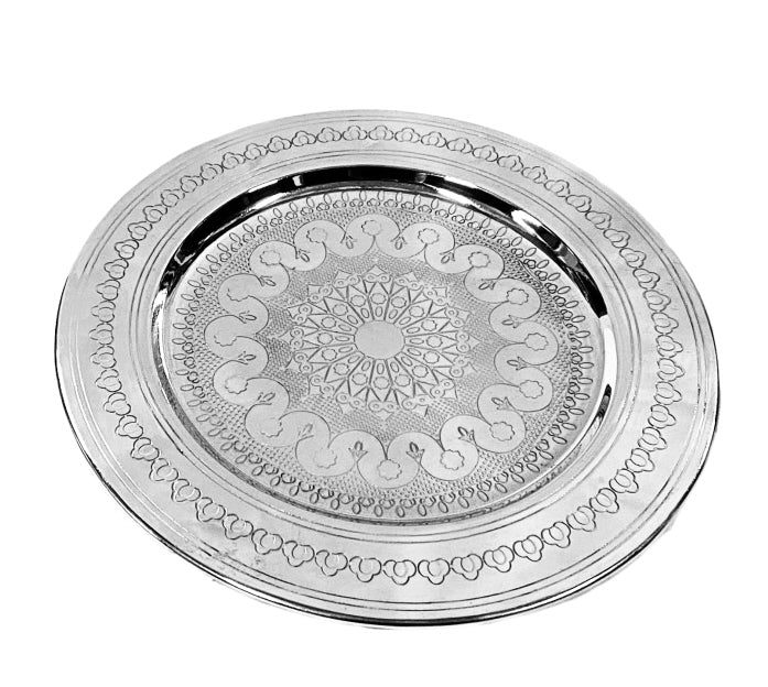Marokkaans dienblad senia van aluminium – rond, handgeslagen, Ø 30 of 35 cm