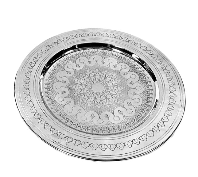Marokkaans dienblad senia van aluminium – rond, handgeslagen, Ø 30 of 35 cm