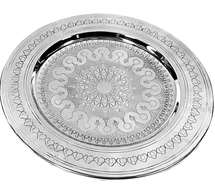 Marokkaans dienblad senia van aluminium – rond, handgeslagen, Ø 30 of 35 cm – foto 2