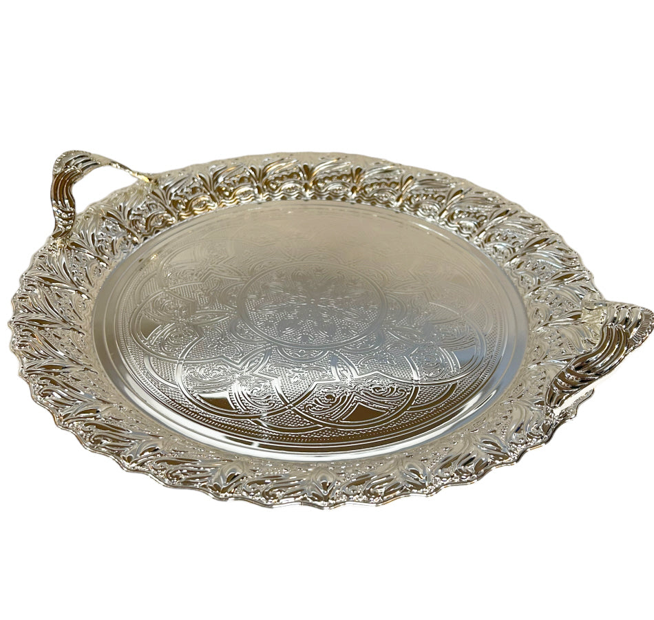 Oosters dienblad rond, Ø 35 cm – met handvatten en decoratief dessin