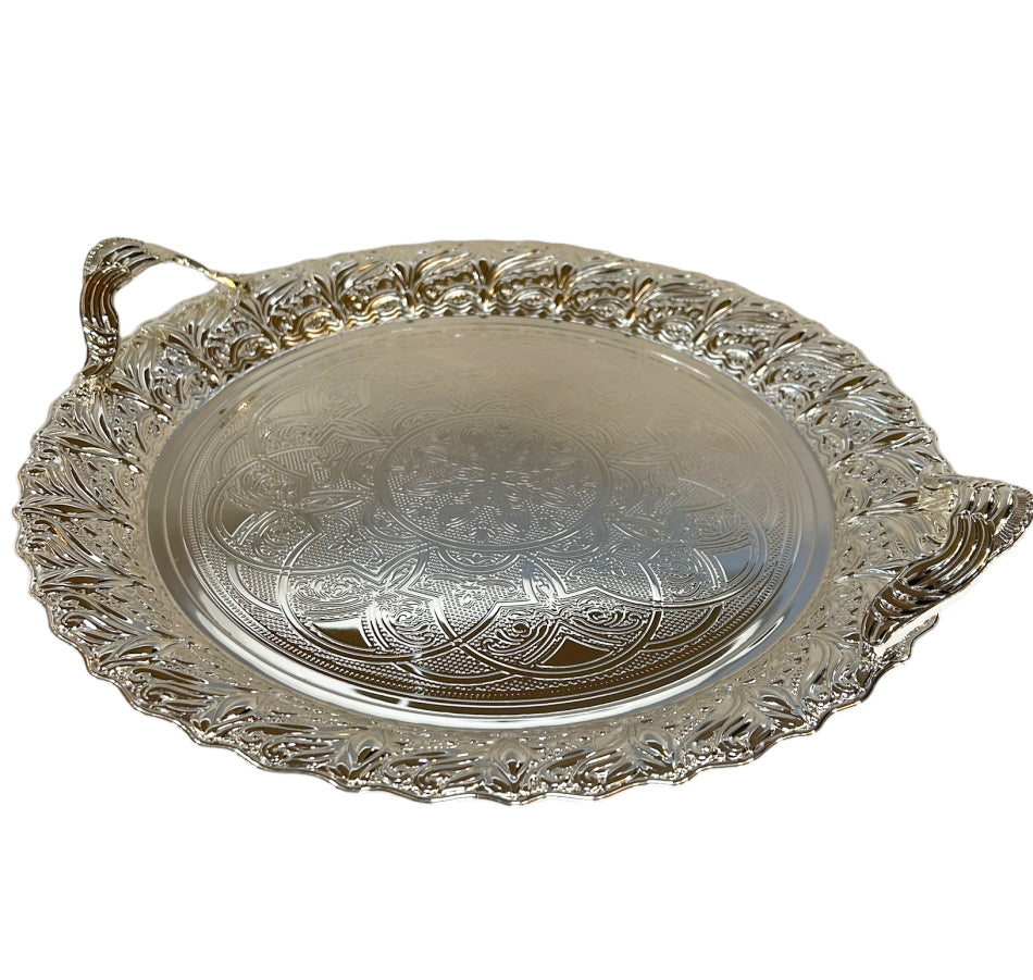 Oosters dienblad rond, Ø 35 cm – met handvatten en decoratief dessin – foto 3