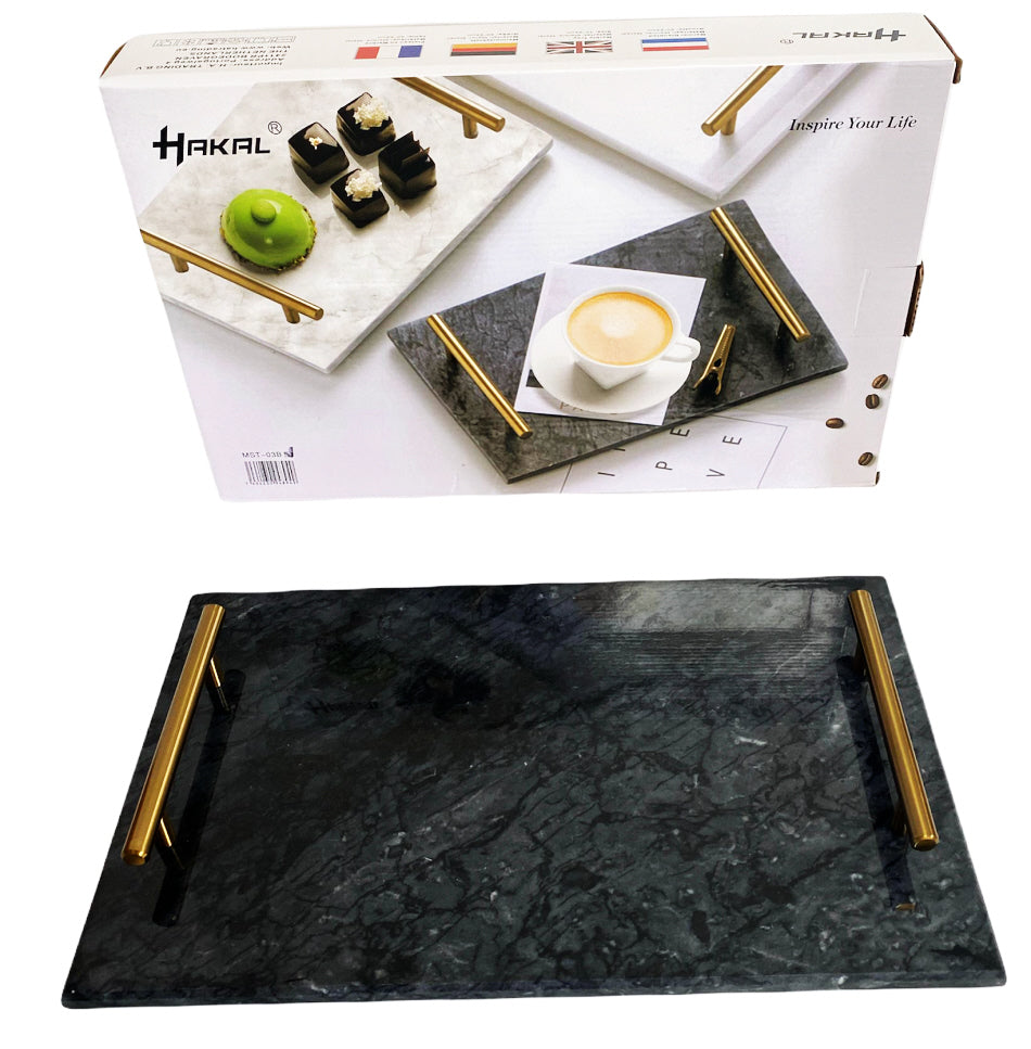 Marble tray with gold handles 30 x 20 cm