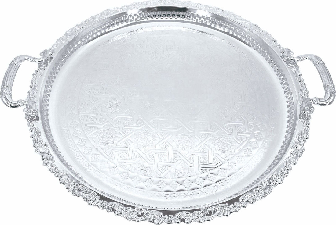 Marokkaans dienblad zilver – rond, Ø 45 cm, met Marokkaanse patronen