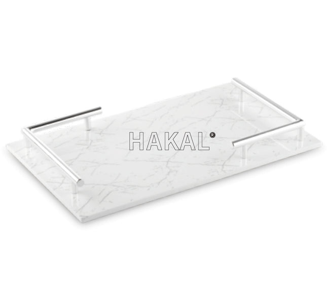 Melamin-Tablett – Serviertablett Marmor-Optik weiß silber 40 x 24 cm