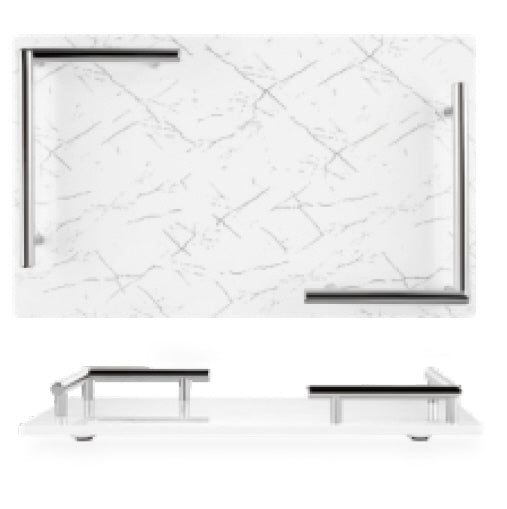 Melamin-Tablett – Serviertablett Marmor-Optik weiß silber 40 x 24 cm