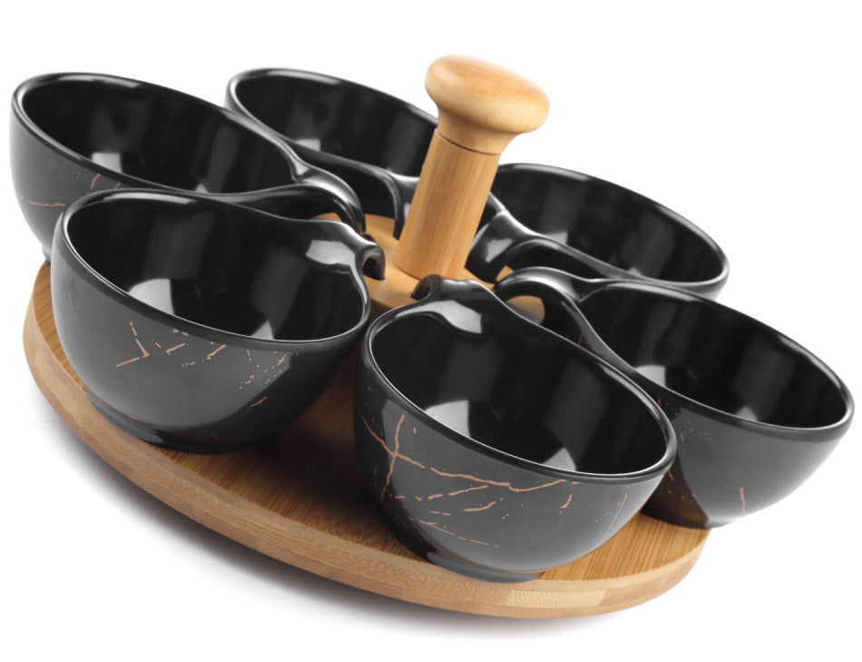 Wooden lazy Susan with melamine bowls