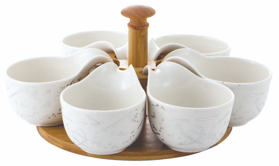 Draaiplateau met 6 porseleinen schaaltjes – Ø 25 cm, zwart of wit – foto 2