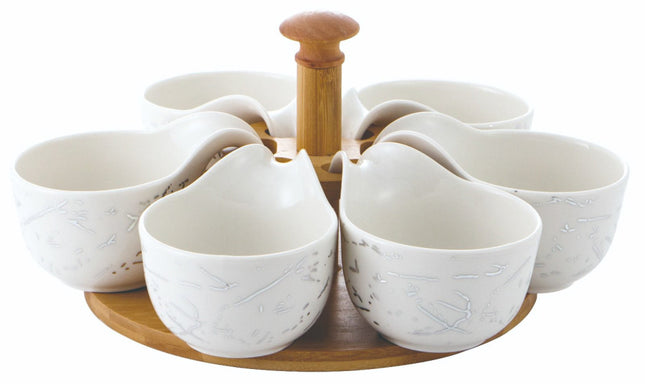 Draaiplateau met 6 porseleinen schaaltjes – Ø 25 cm, zwart of wit – foto 2