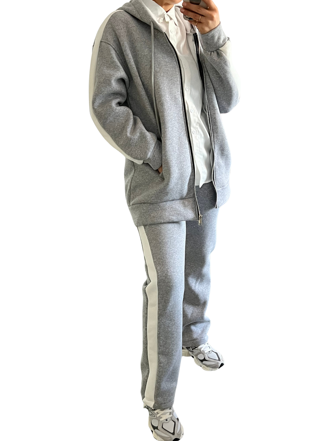 Comfy Jogger Set – oversized joggingpak dames met rits, zwart, grijs of khaki – foto 7