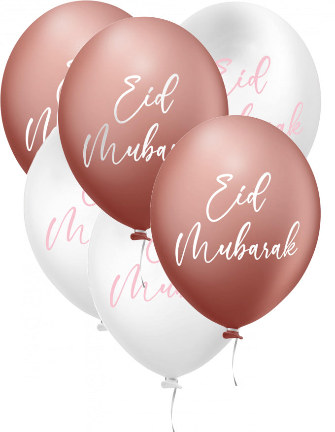 Ballons Eid Mubarak Or rose 6 pièces