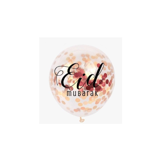Ballons Aïd Moubarak confettis or rose (5 pièces)