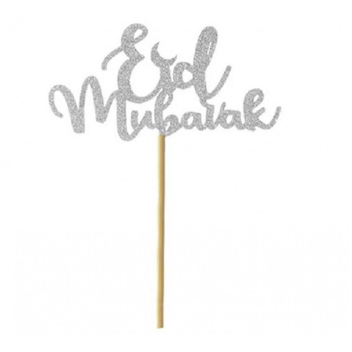 Décoration de gâteau Aïd Moubarak pailletée - Argent (6 pièces)