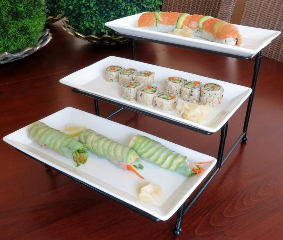 3-tier rectangular etagere white melamine bowls
