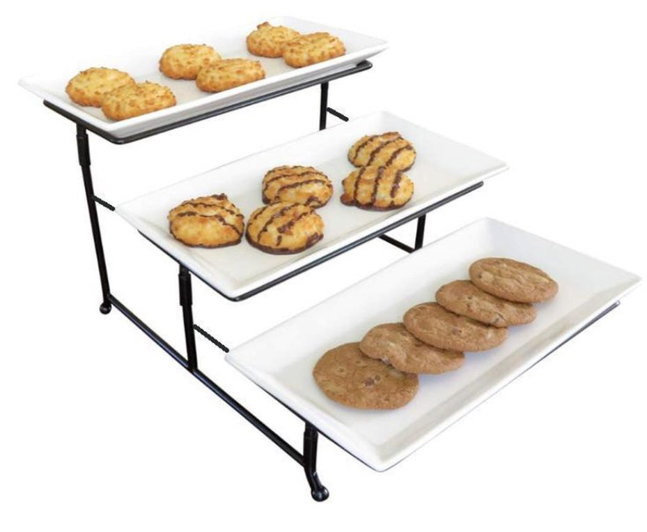 3-tier rectangular etagere white melamine bowls