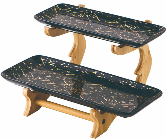 Porzellan Etagere 2-stufig Marmor-Design