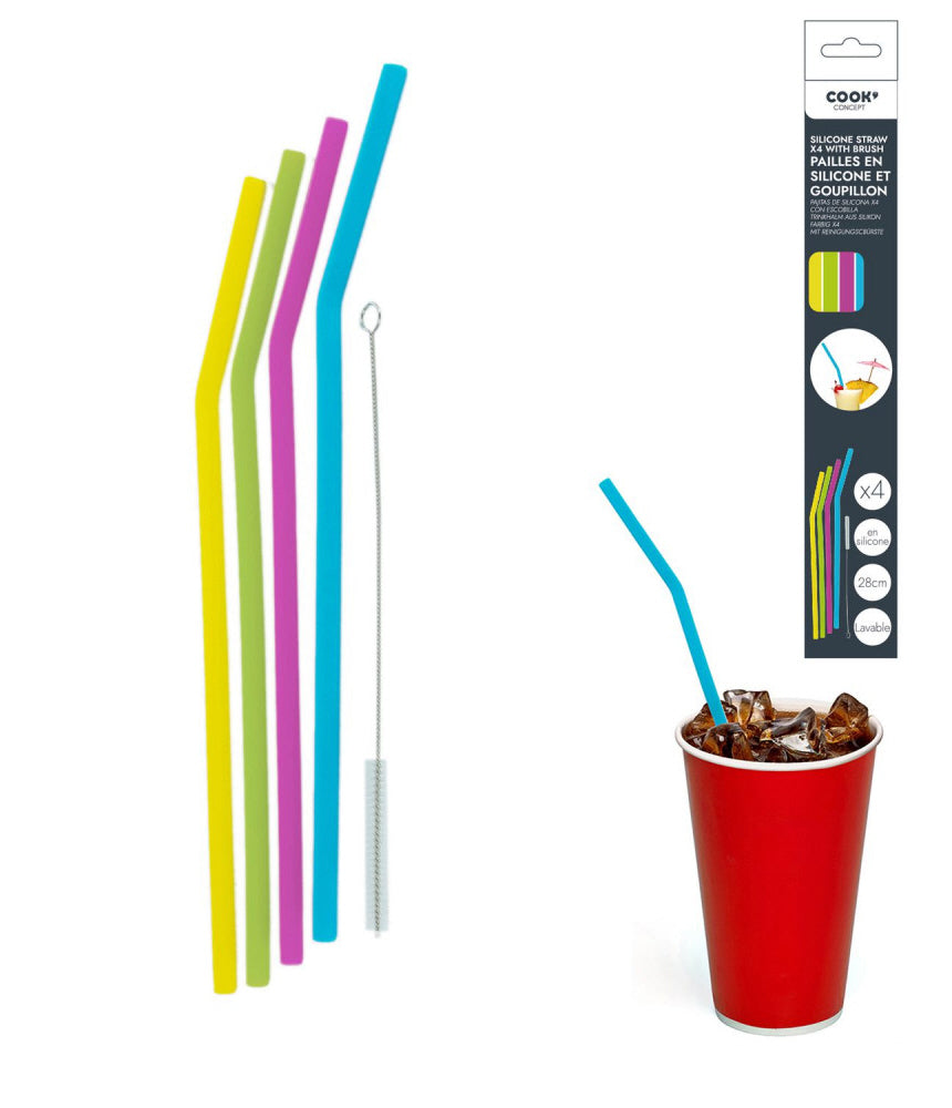 Reusable silicone straws 4 pieces