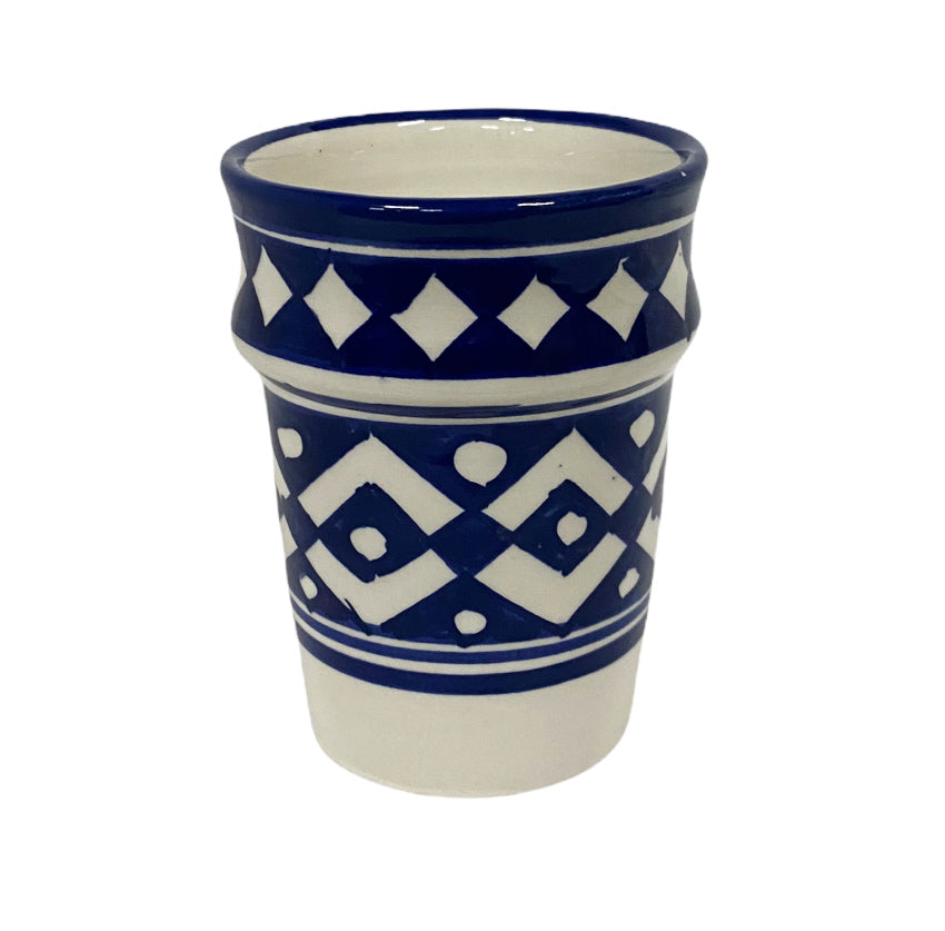 Marokkaanse keramiek beker wit-blauw – handbeschilderd aardewerk, 9,5 cm