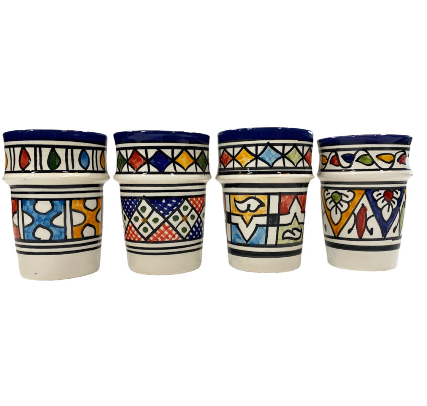 Marokkanische Fes Keramikbecher - 4er Set Multicolor