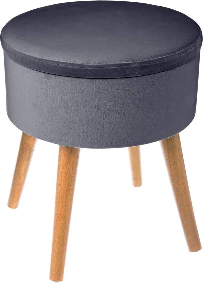 Samthocker mit Holzbeinen – Grau