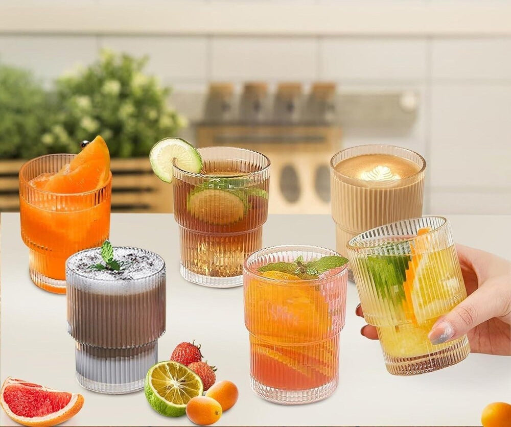 Hakal geribbelde drinkglazen – set van 6 stapelbare koffieglazen, retrostijl – foto 3
