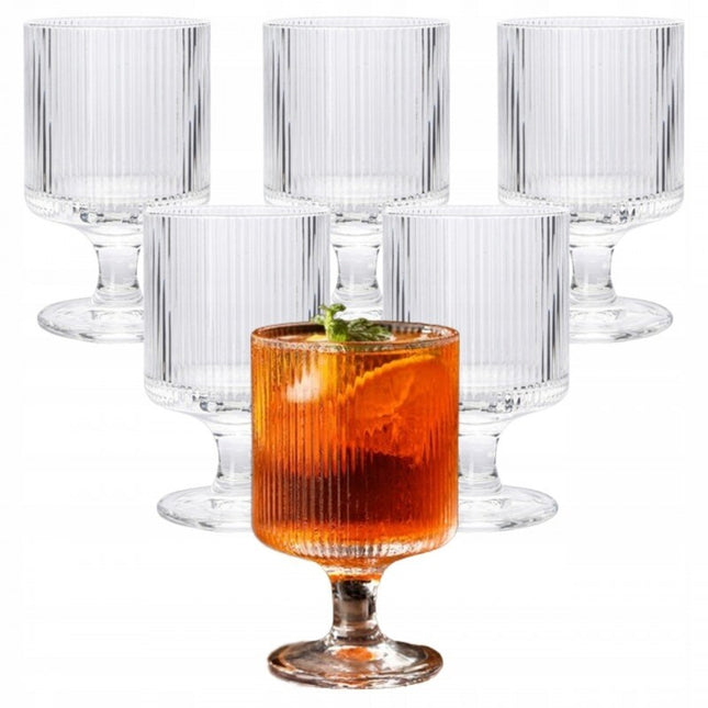 Geribbeld glas op voet – set van 6 glazen van gehard glas, 225 ml – foto 2