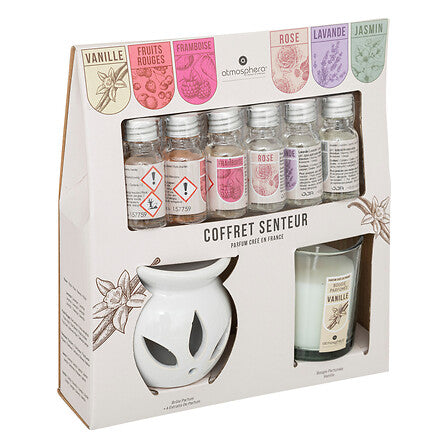 Geurolie Cadeauset / Geschenkset met Oliebrander-Geurbrander-Giftset-Geurkaars Vanille