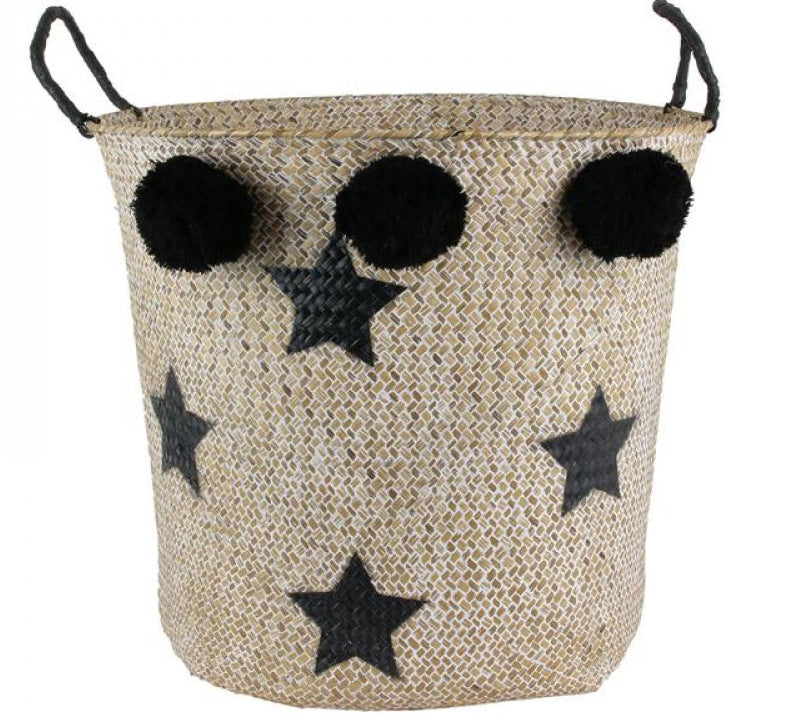 Panier de rangement tressé XL pompons