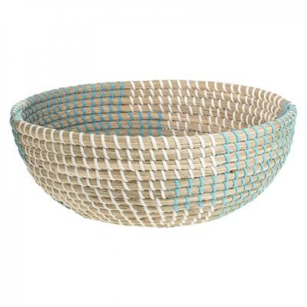 Geweven schaal-mandje blauw/wit