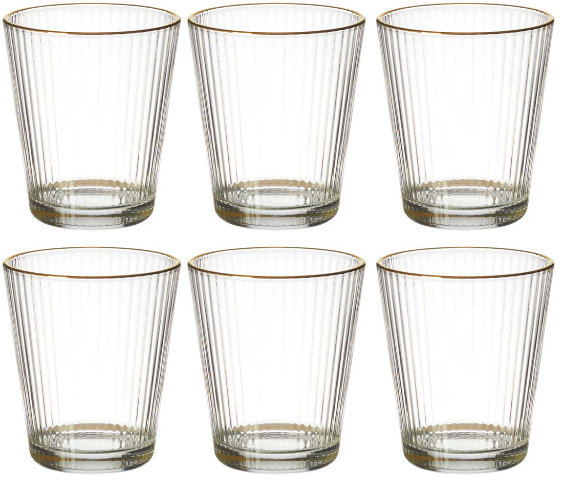 Ribbed Drinking Glass with Gold Rim - Ripple Glass – 30 cl – Set of 6