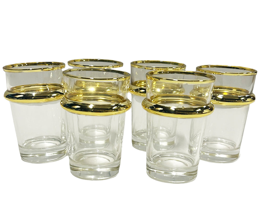 Marokkaanse beldi glazen met goud- of zilverkleurige rand – set van 6