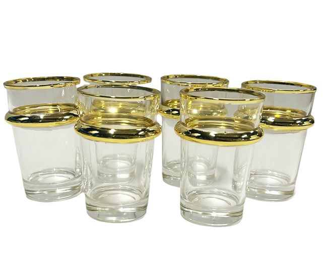Marokkaanse beldi glazen met goud- of zilverkleurige rand – set van 6