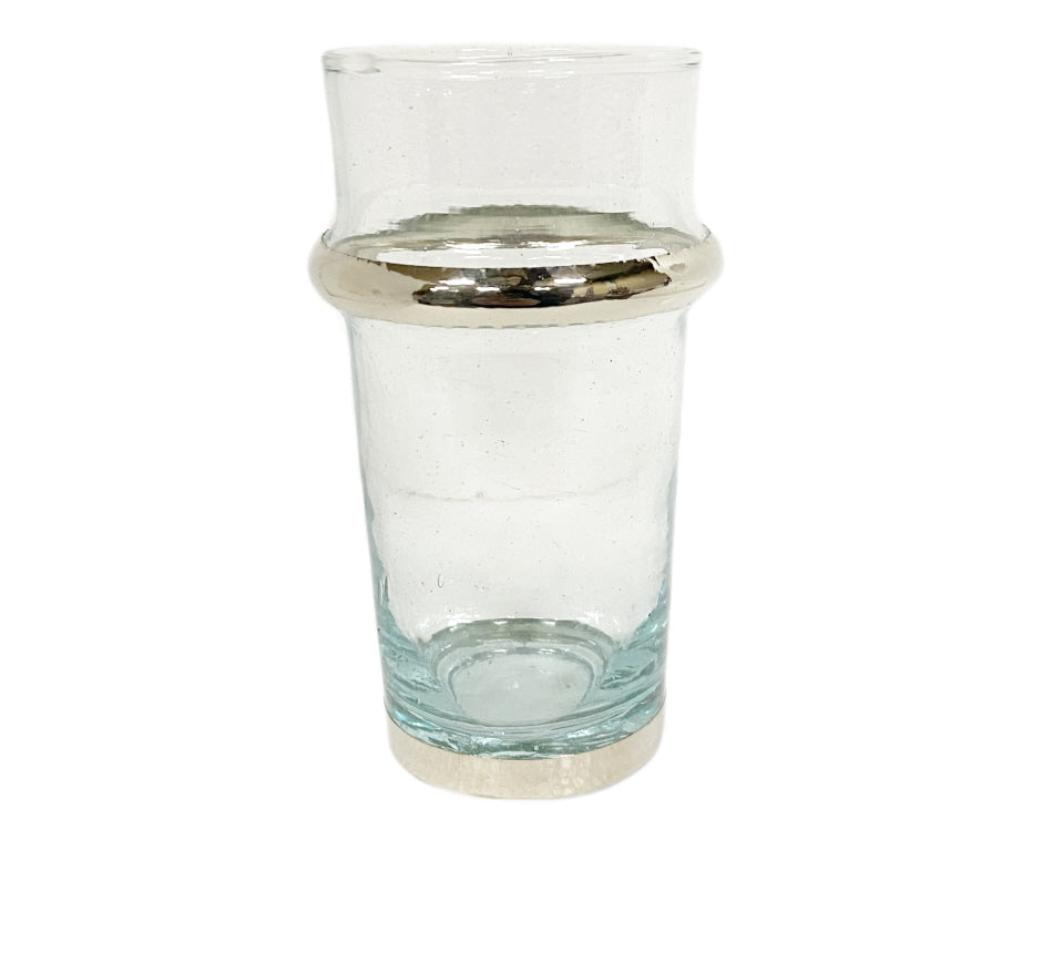 Marokkaans beldi glas zilver – mondgeblazen theeglas van gerecycled glas